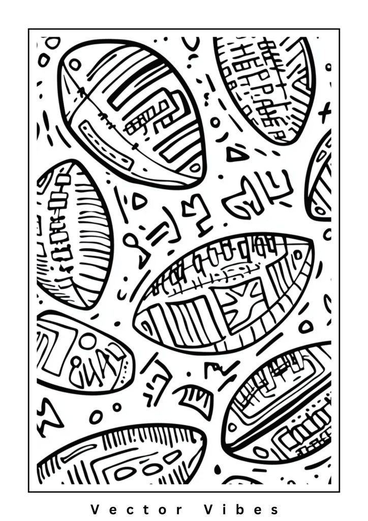 a black and white coloring sheet with footballs