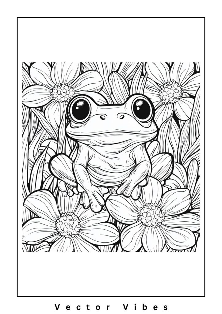 frog coloring pages with flowers