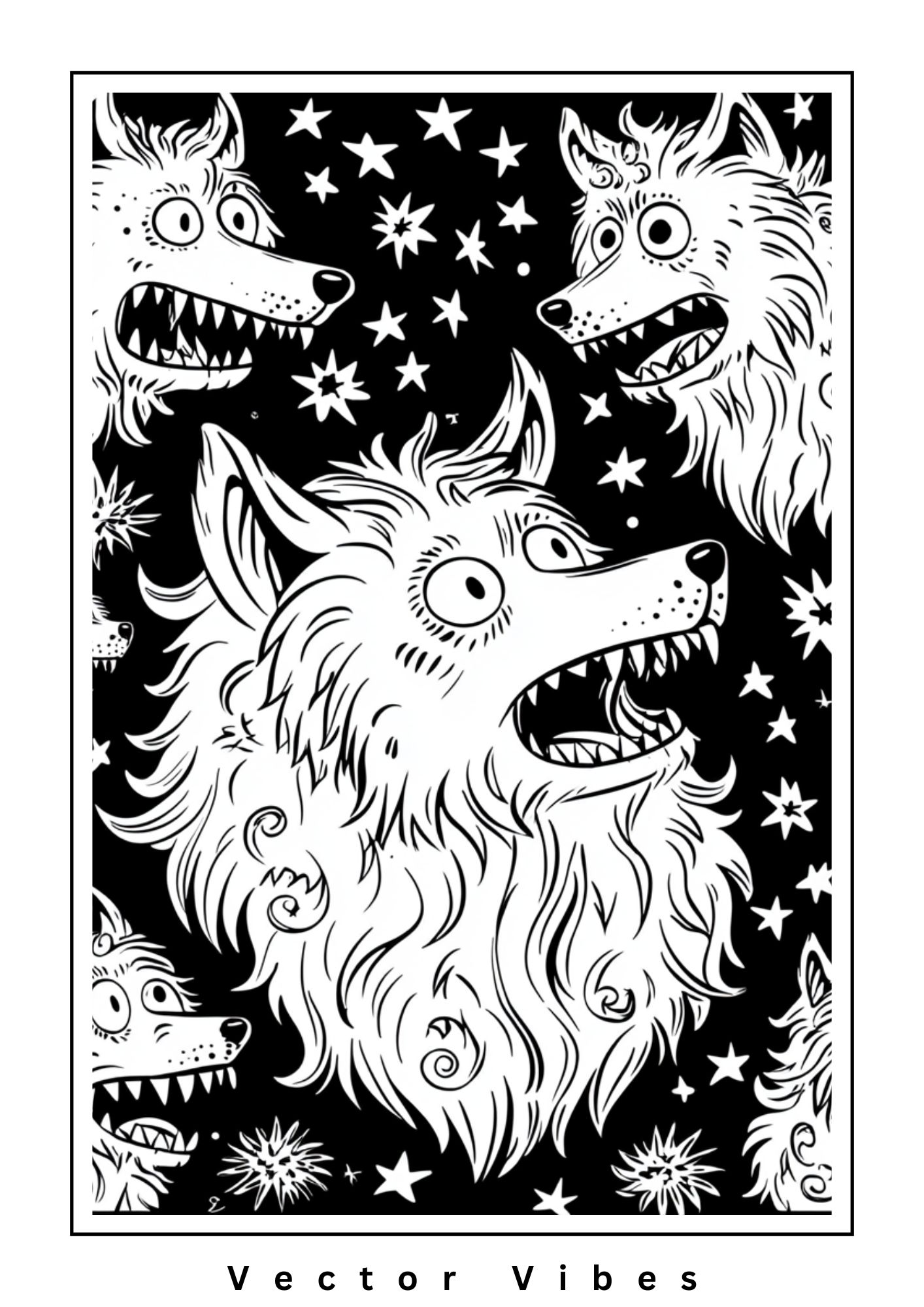 a black and white illustration of a werewolf