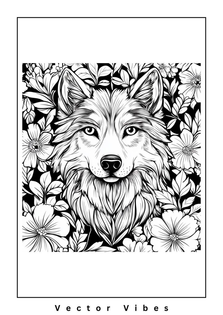 a black and white drawing of a wolf
