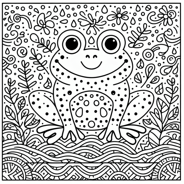 Frog Doodle Coloring Page - Playful Patterns - Vector Vibez