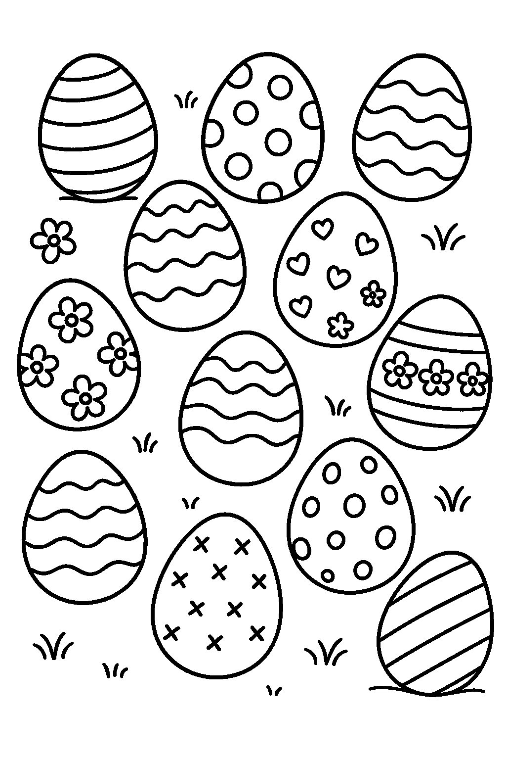Grid of decorated Easter eggs, no bunny