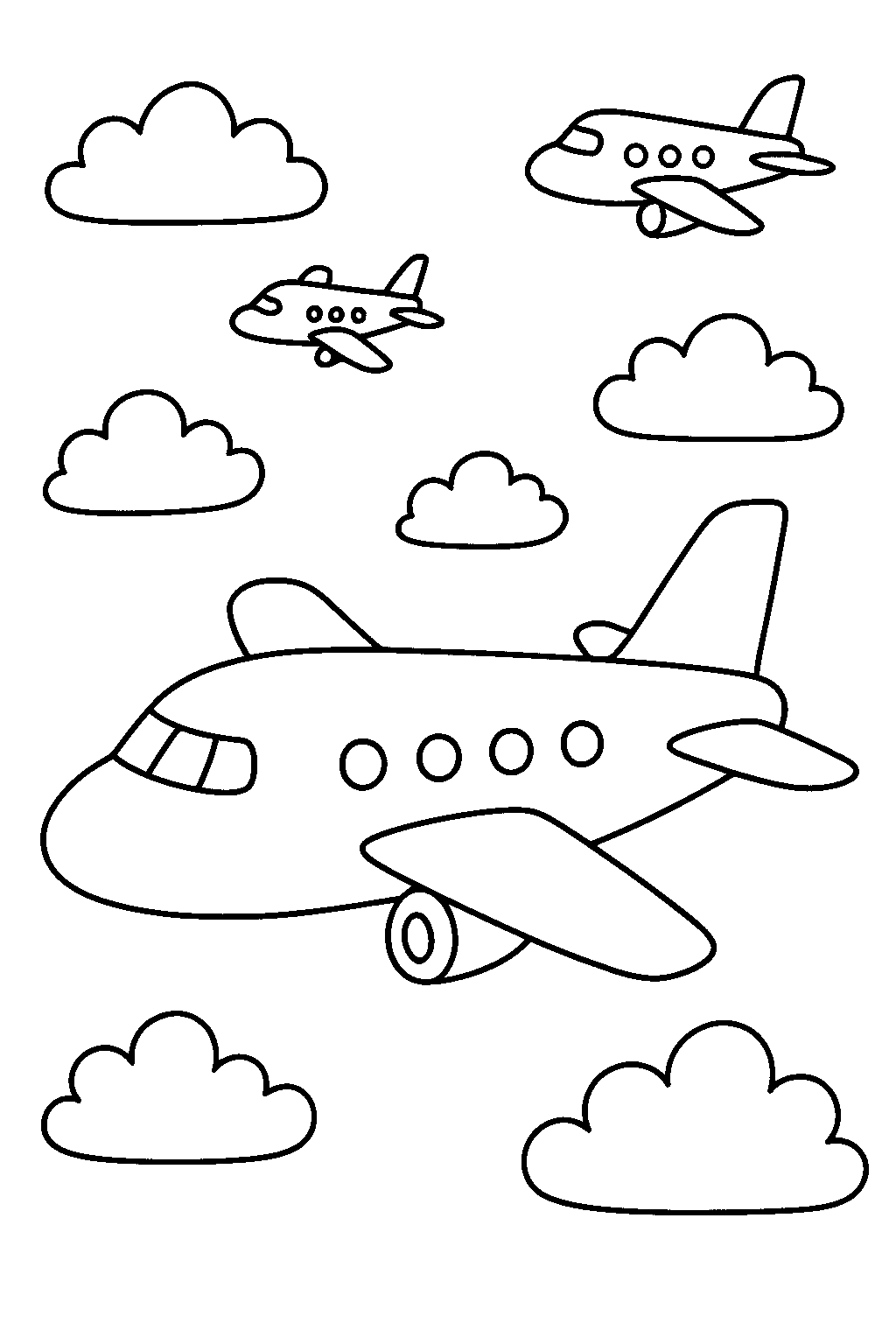 Airplanes in Formation Over Mountain Peaks coloring page, cover of the free Airplanes coloring book for kids