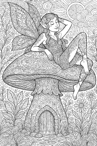 Free Fairy Relaxing Under Moonlight Coloring Page