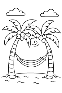 Free printable lazy day in a hammock by the palm tree coloring page for kids — download and print free at VectorVibez.com