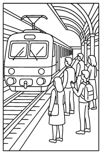 Free Passengers Boarding Vintage Train Coloring Page