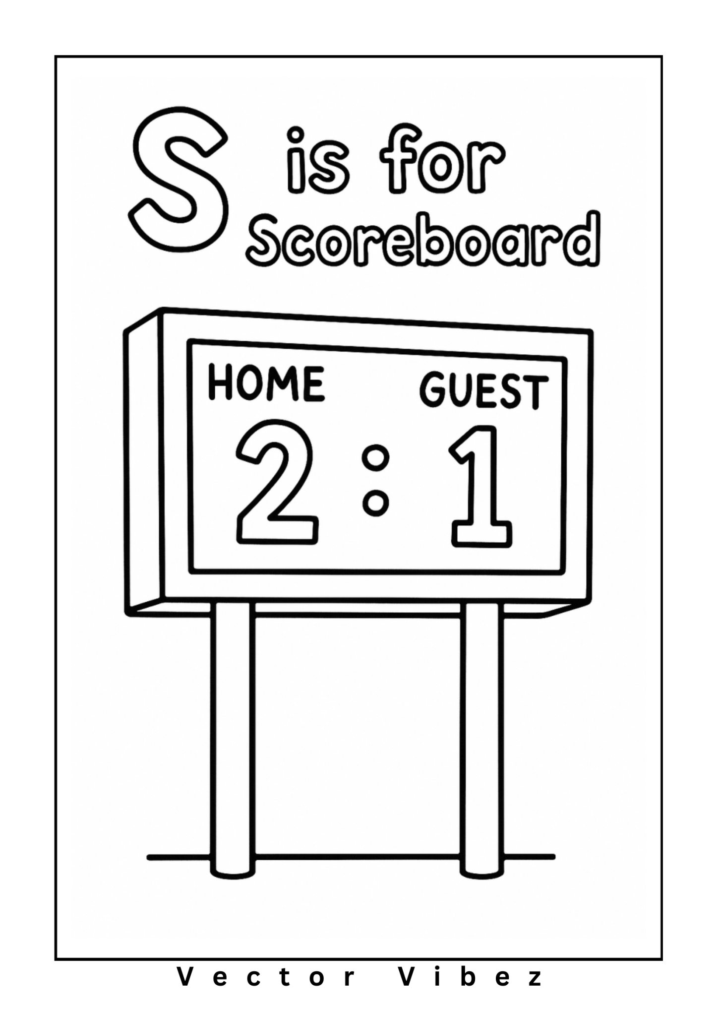 Baseball alphabet page: 'S is for Scoreboard'