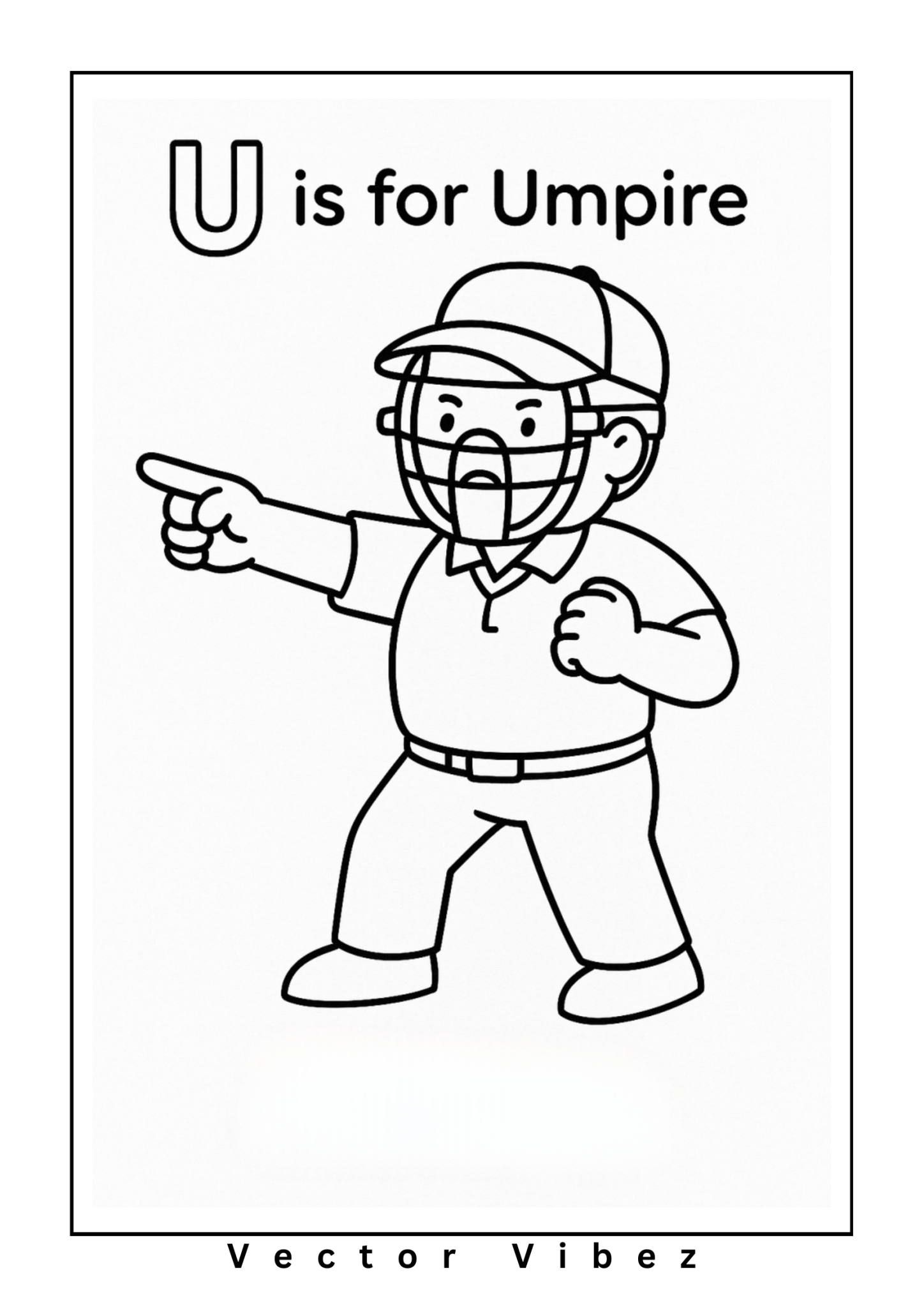 Baseball alphabet page: 'U is for Umpire'