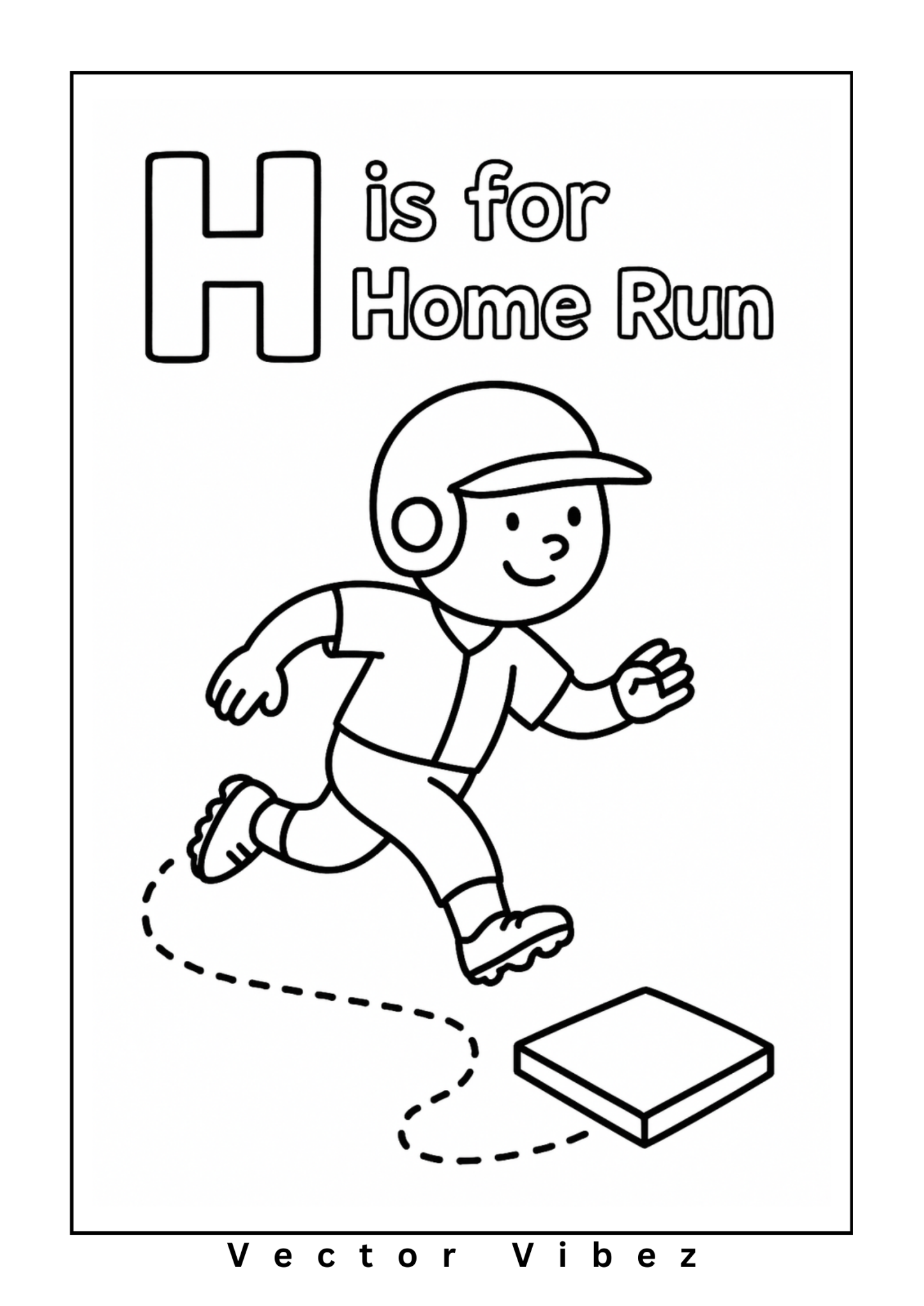 Baseball alphabet page: 'H is for Home Run