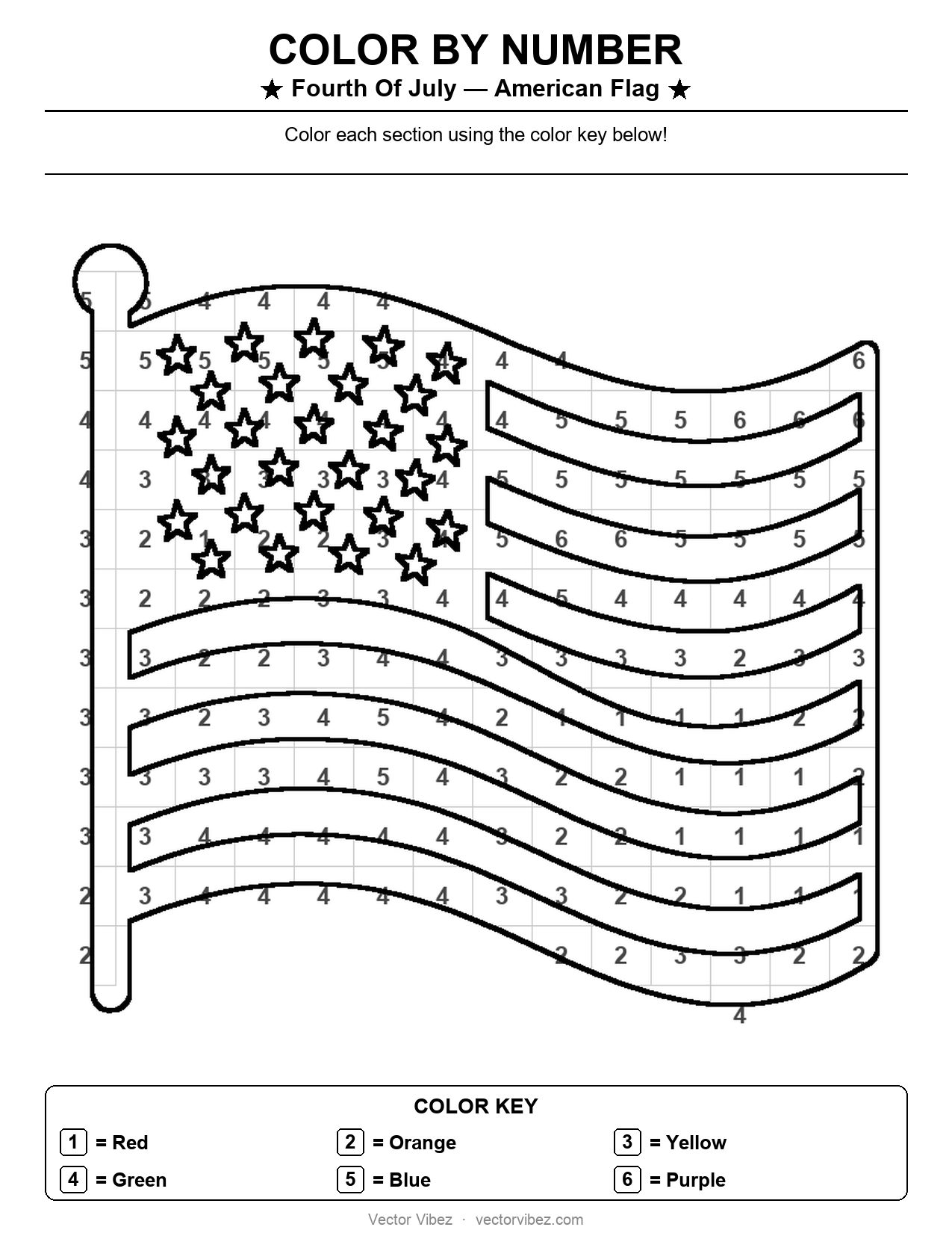 Color-by-number American flag worksheet