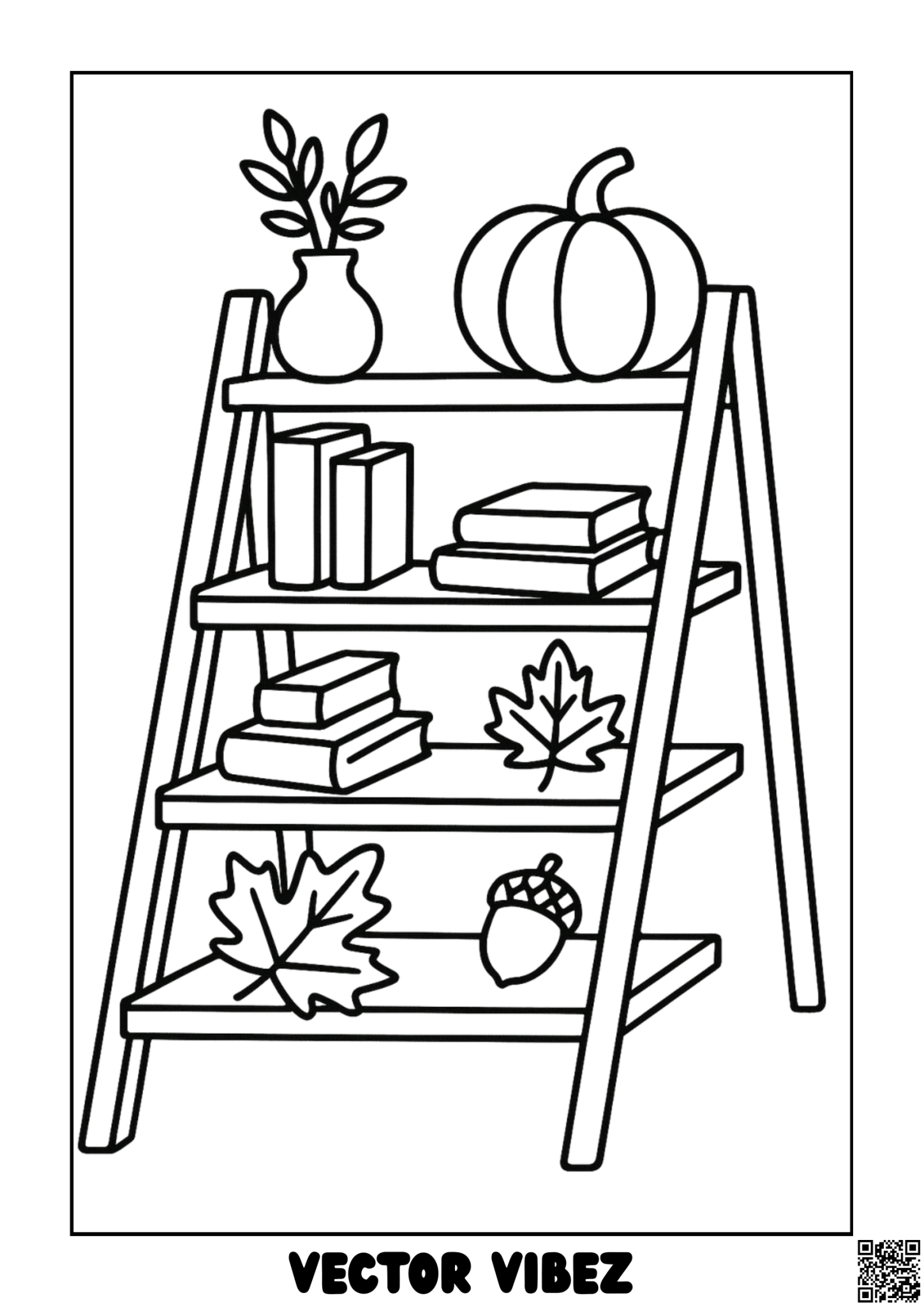 Ladder bookshelf with pumpkin and plants