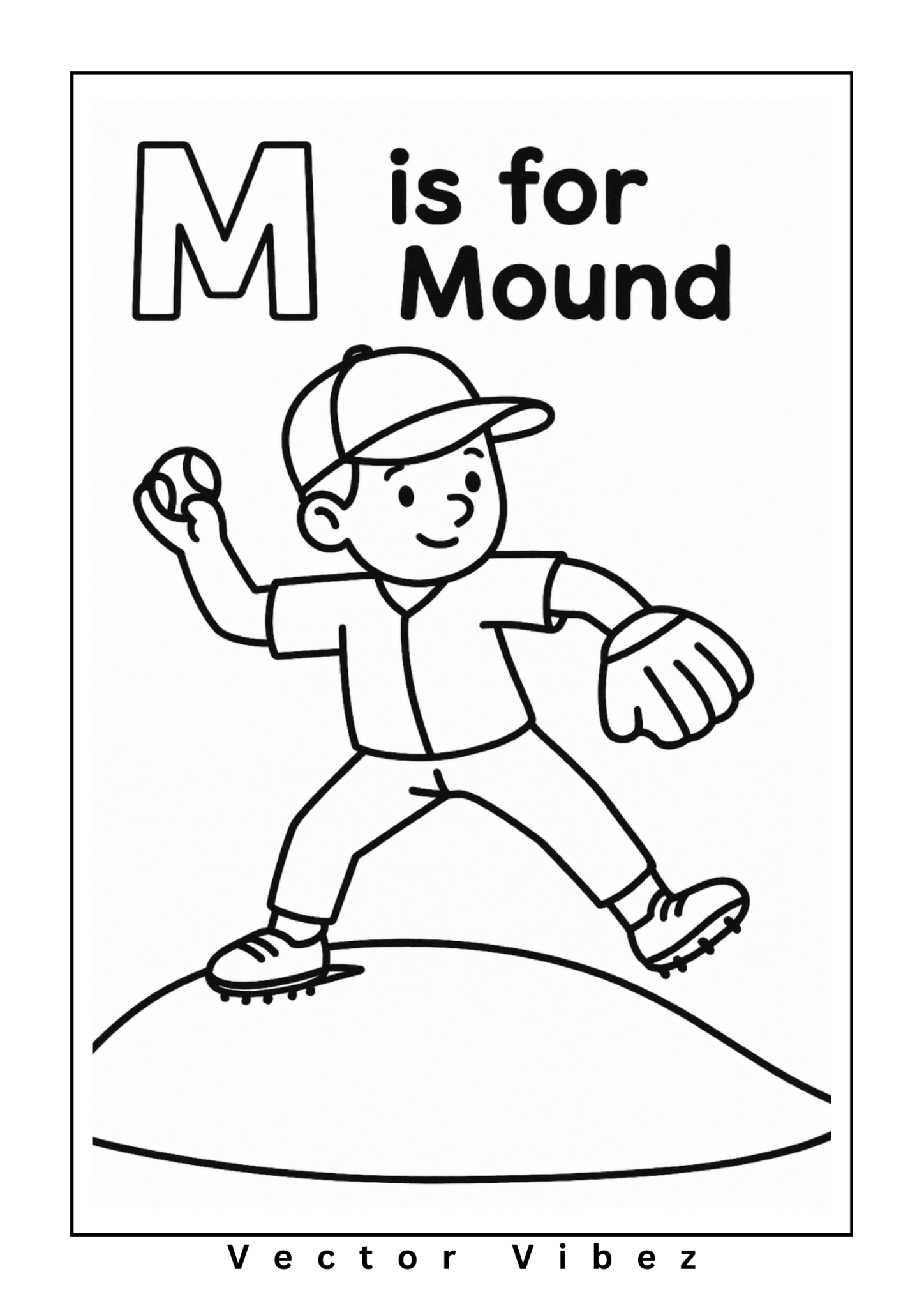 Baseball alphabet page: 'M is for Mound