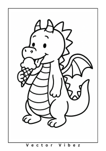 Whimsical Dragon Enjoying Rainbow Ice Cream coloring page, cover of the free Summer Dragons coloring book for kids