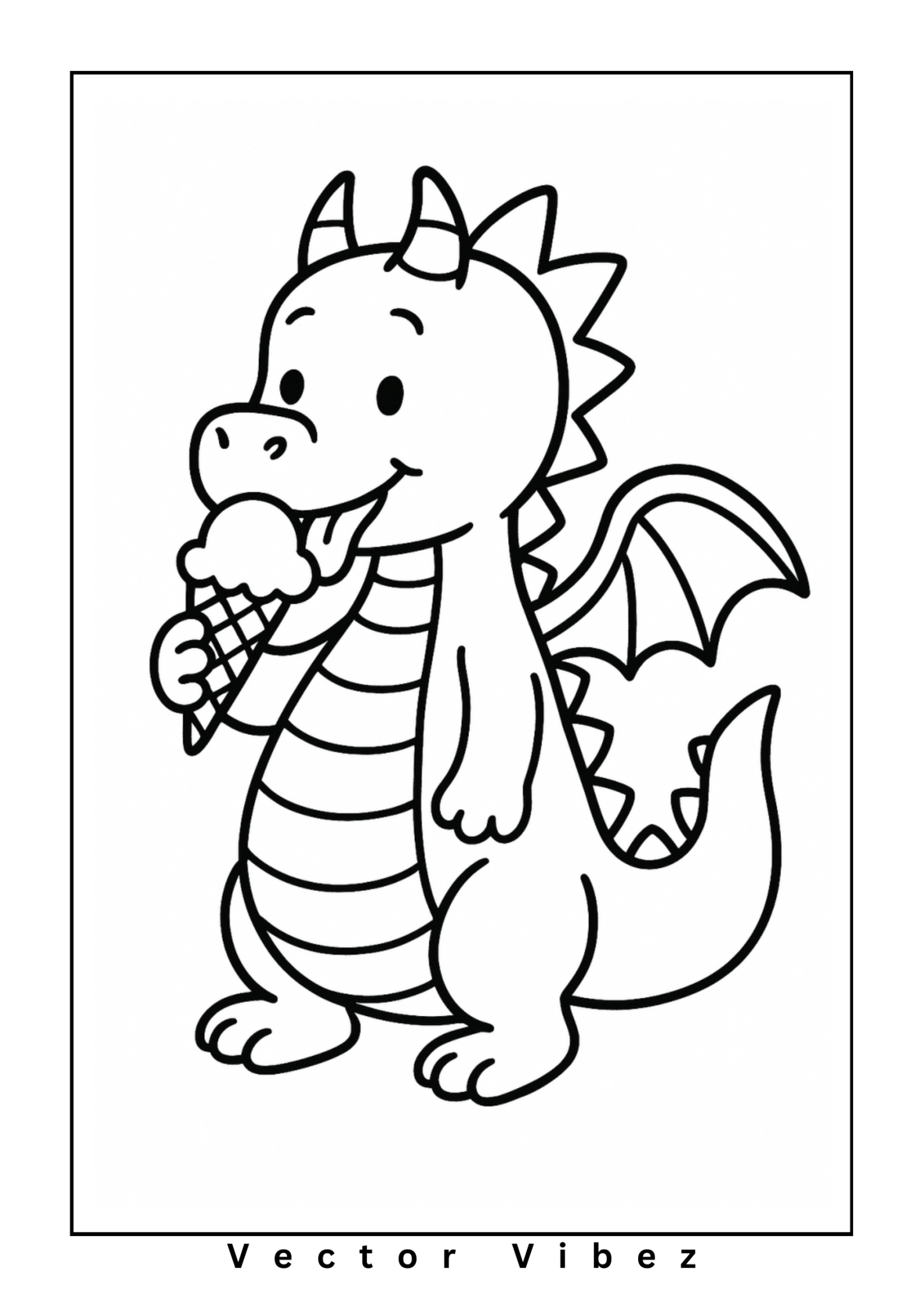 Whimsical Dragon Enjoying Rainbow Ice Cream coloring page, cover of the free Summer Dragons coloring book for kids