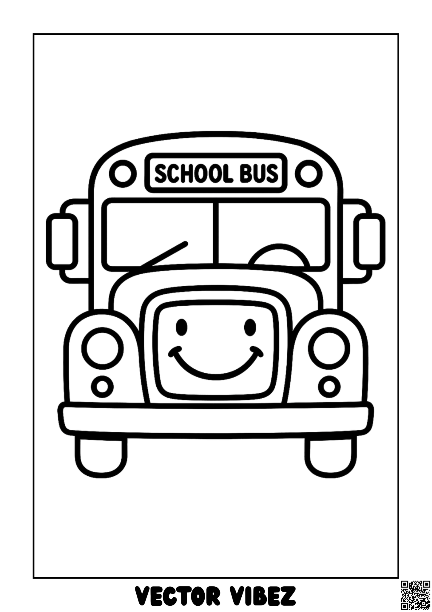 Smiling School Bus with Happy Kids coloring page, cover of the free Back To School coloring book for kids