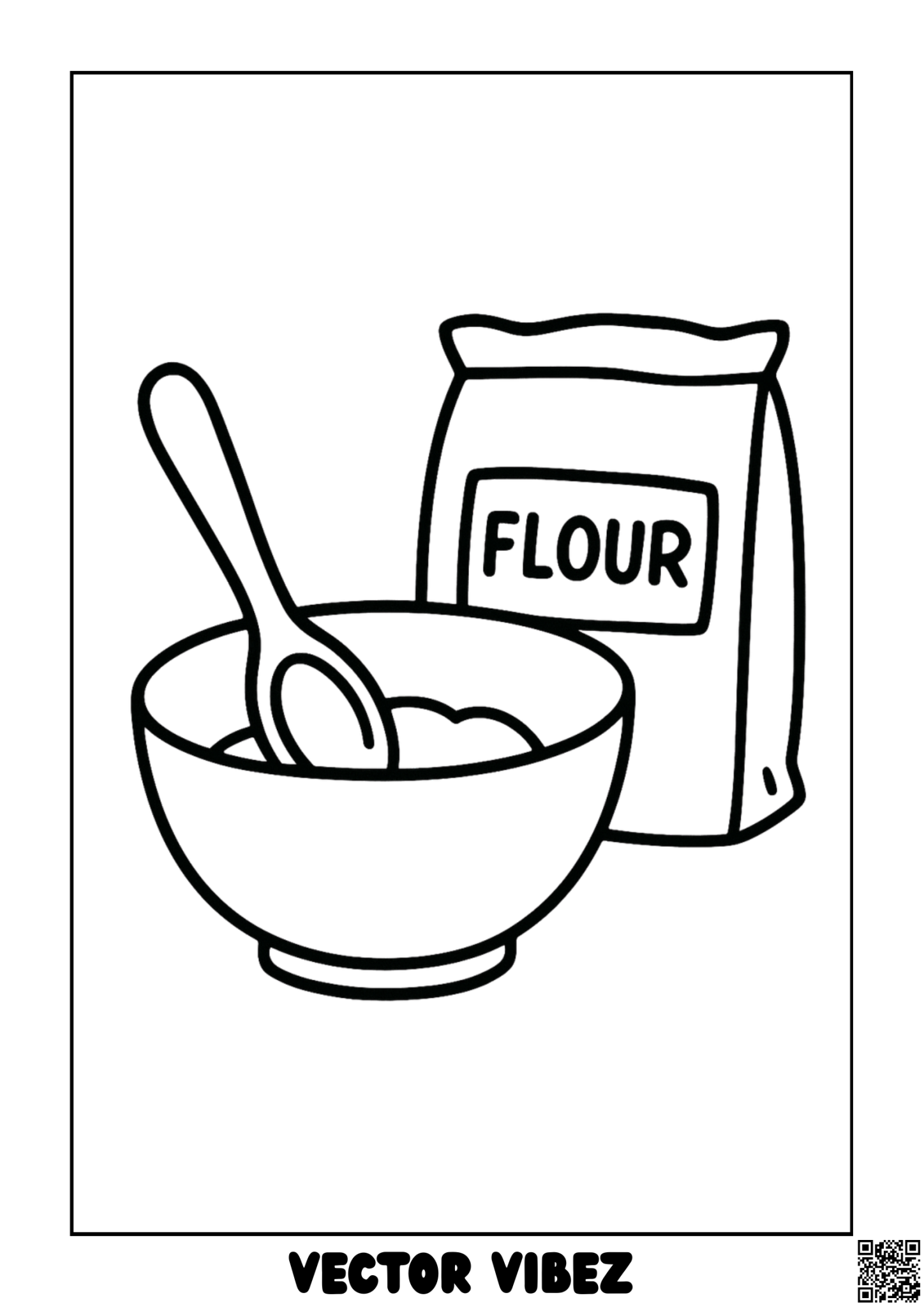 Flour Dusting Over Mixing Bowl coloring page, cover of the free Baking Day coloring book for kids