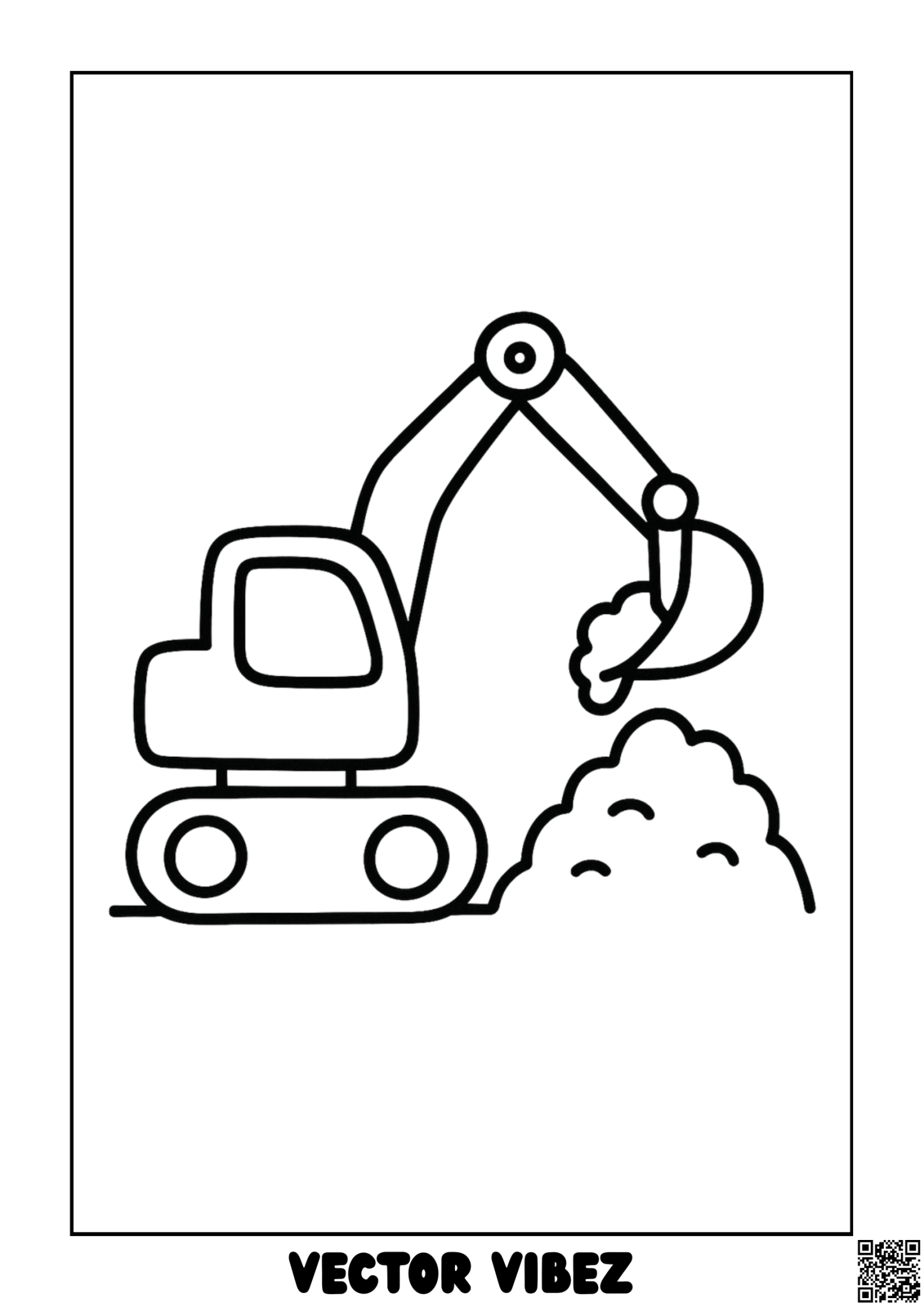 Excavator Digging Deep at Construction Site coloring page, cover of the free Construction Trucks coloring book for kids