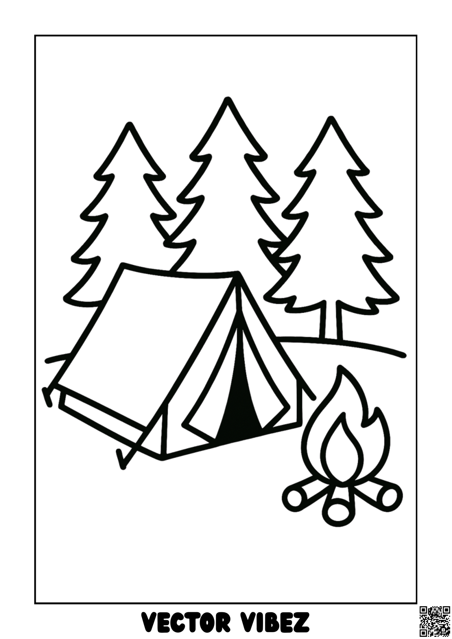 Cozy Tent Under Starry Night coloring page, cover of the free Camping coloring book for kids