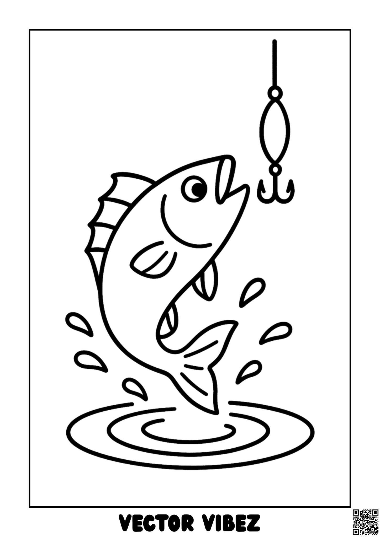 Jumping Fish with Twinkling Hook coloring page, cover of the free Fishing Adventures coloring book for kids