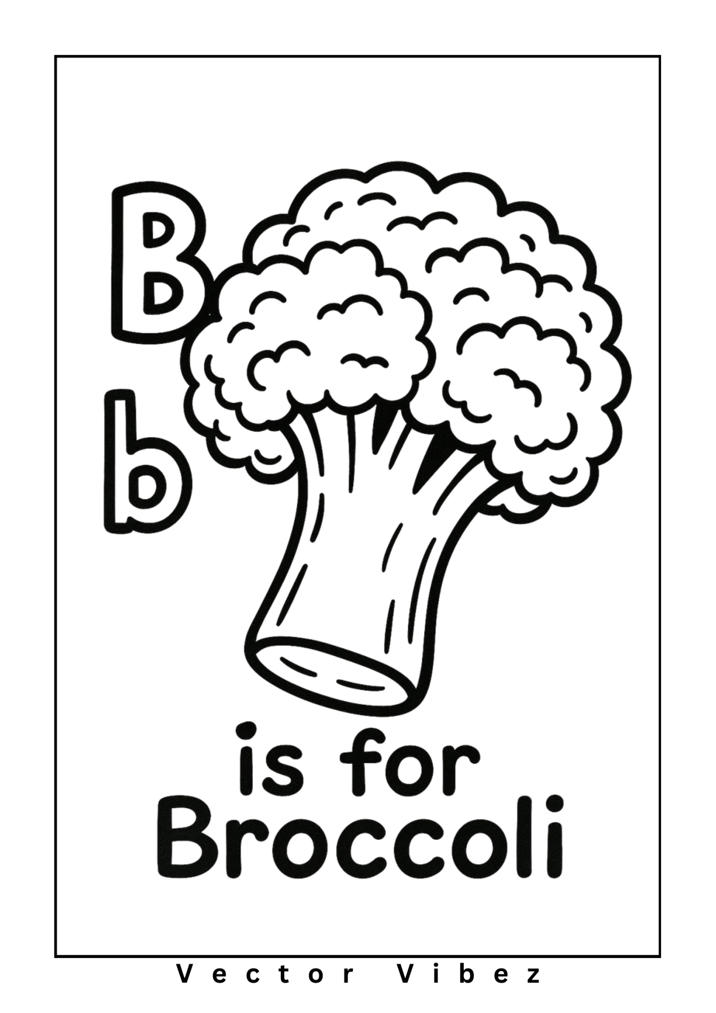 Alphabet flashcard 'B is for Broccoli' with simple broccoli drawing