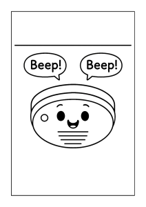 Free printable cheerful smoke detector sharing safety tips coloring page for kids — download and print free at VectorVibez.com