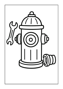 Free printable fire hydrant with shiny wrench coloring page for kids — download and print free at VectorVibez.com