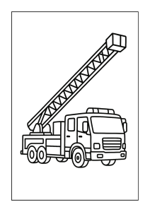 Free printable fire truck with ladder racing to action coloring page for kids — download and print free at VectorVibez.com