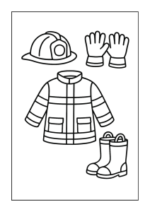 Free printable firefighter gear for kids coloring page for kids — download and print free at VectorVibez.com