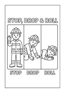 Free printable firefighter teaching kids safety tips coloring page for kids — download and print free at VectorVibez.com