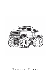 Free printable monster truck crushing through a pumpkin patch coloring page for kids — download and print free at VectorVibez.com