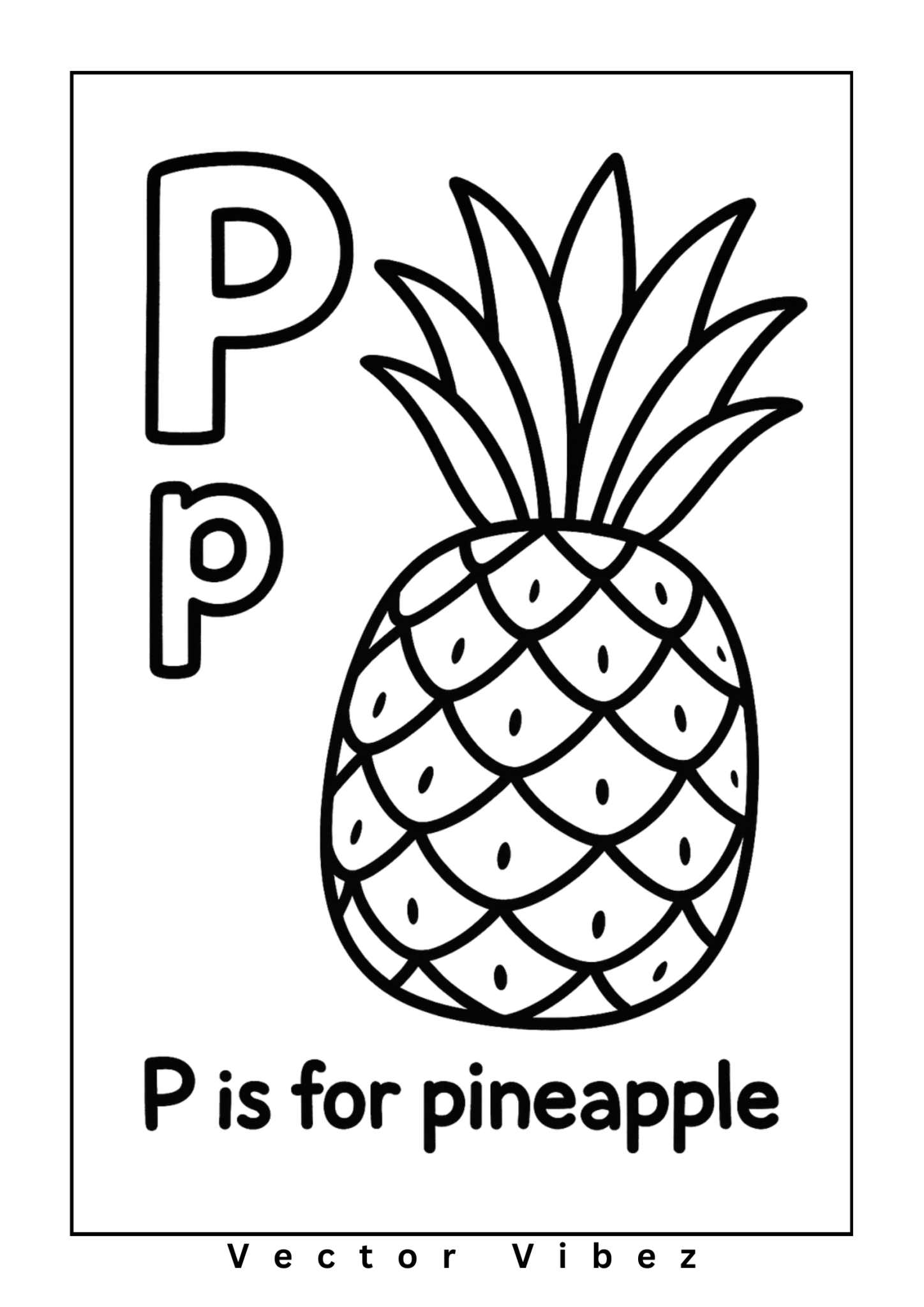 Alphabet flashcard 'P is for Pineapple' with simple pineapple drawing