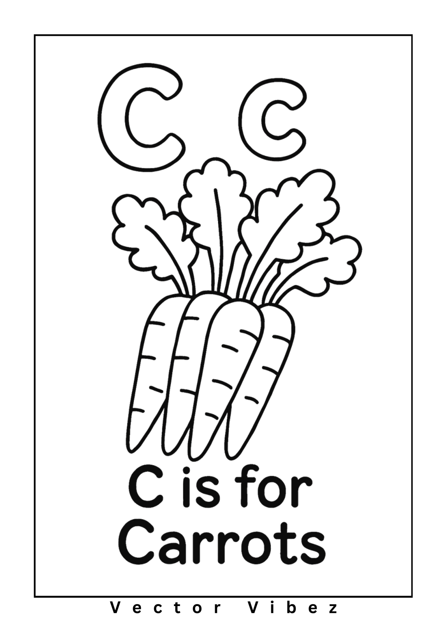 Alphabet flashcard 'C is for Carrots' with simple carrots drawing