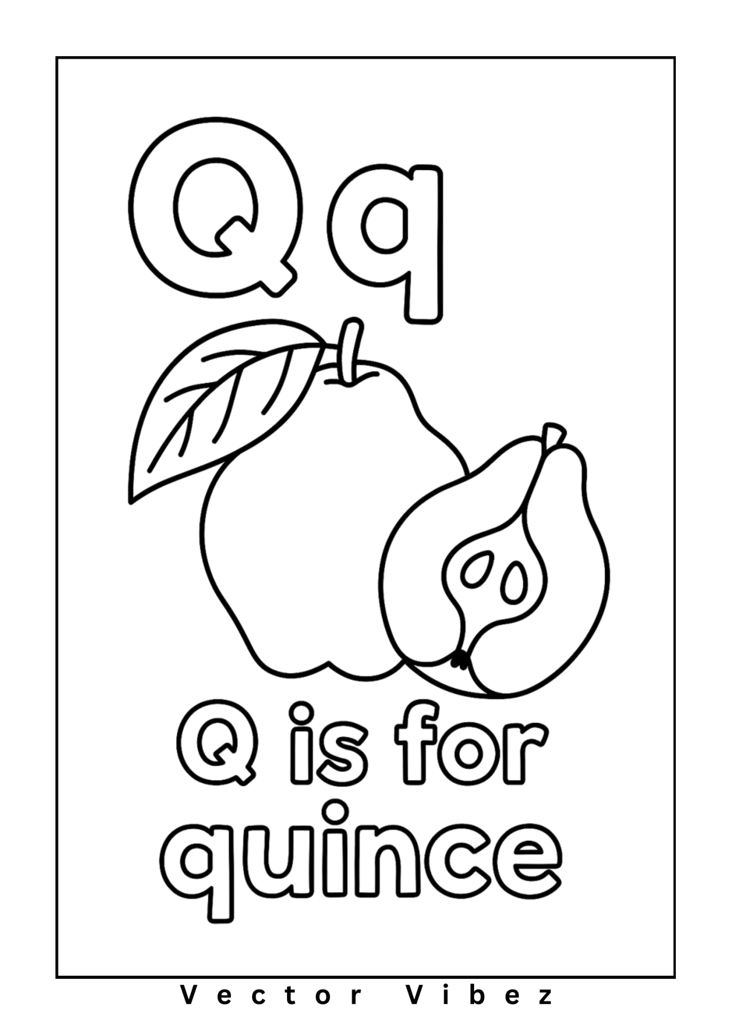 Alphabet flashcard 'Q is for Quince' with simple quince drawing