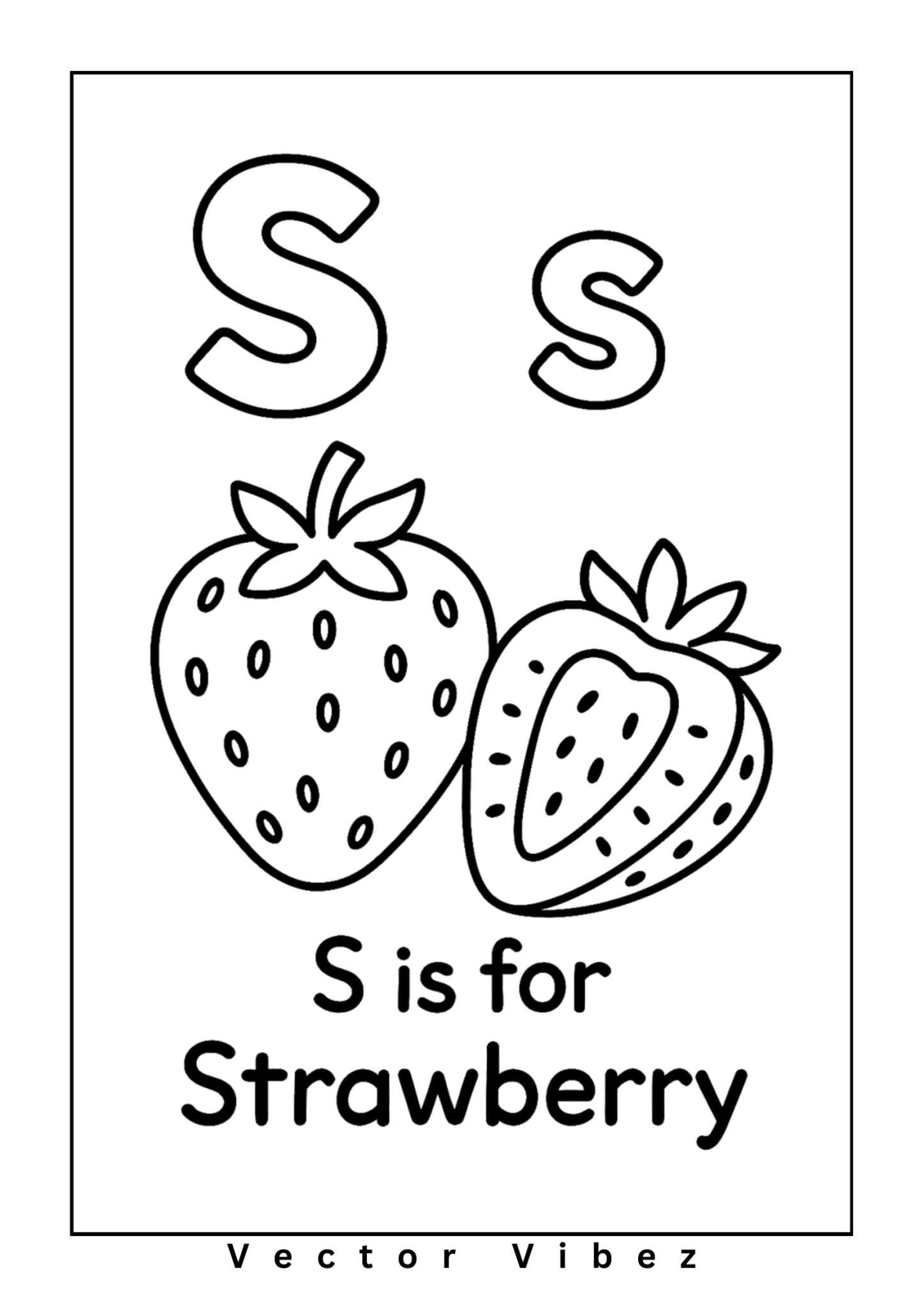 Alphabet flashcard 'S is for Strawberry' with simple strawberry drawing