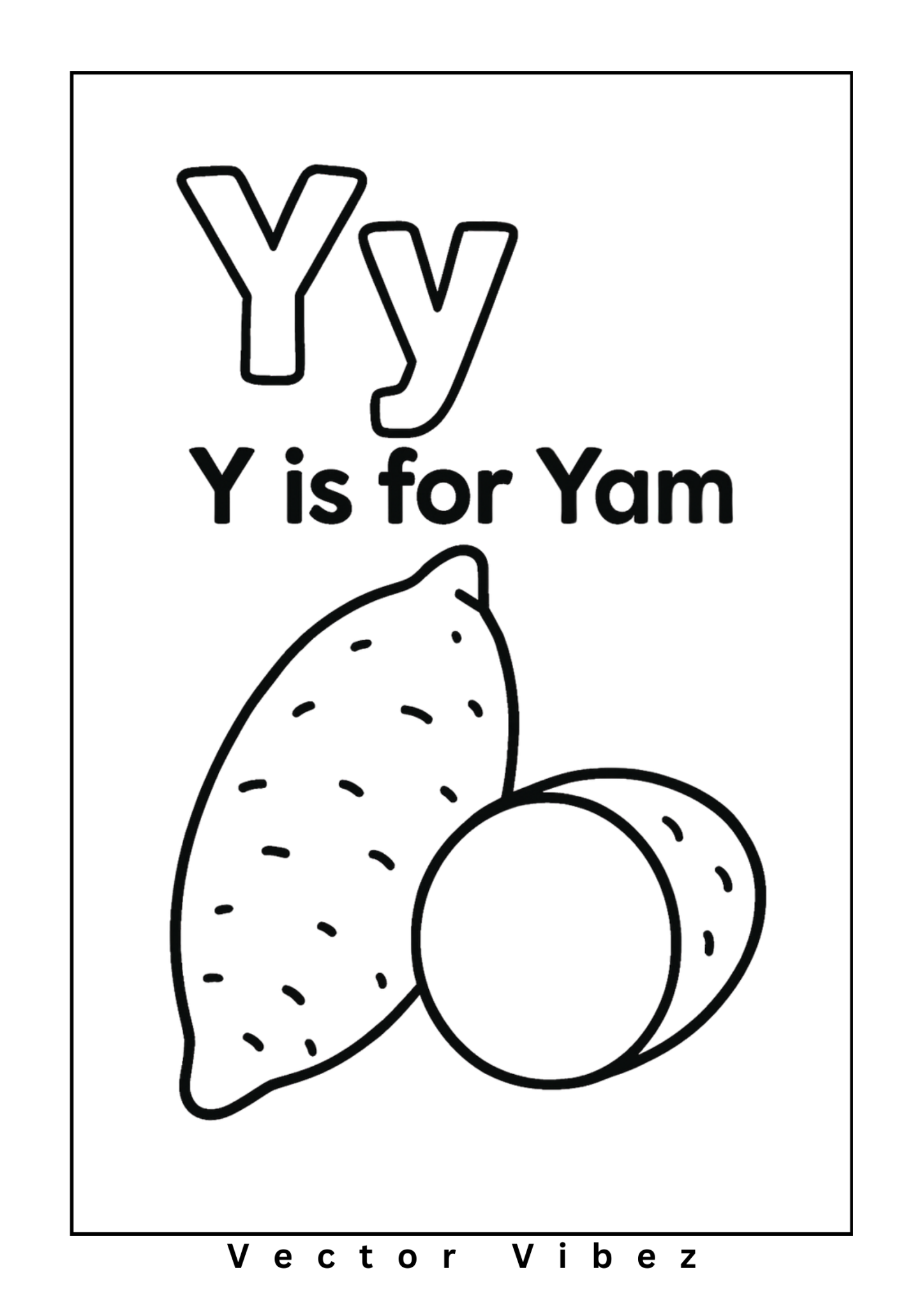 Alphabet flashcard 'Y is for Yam' with simple yam drawing