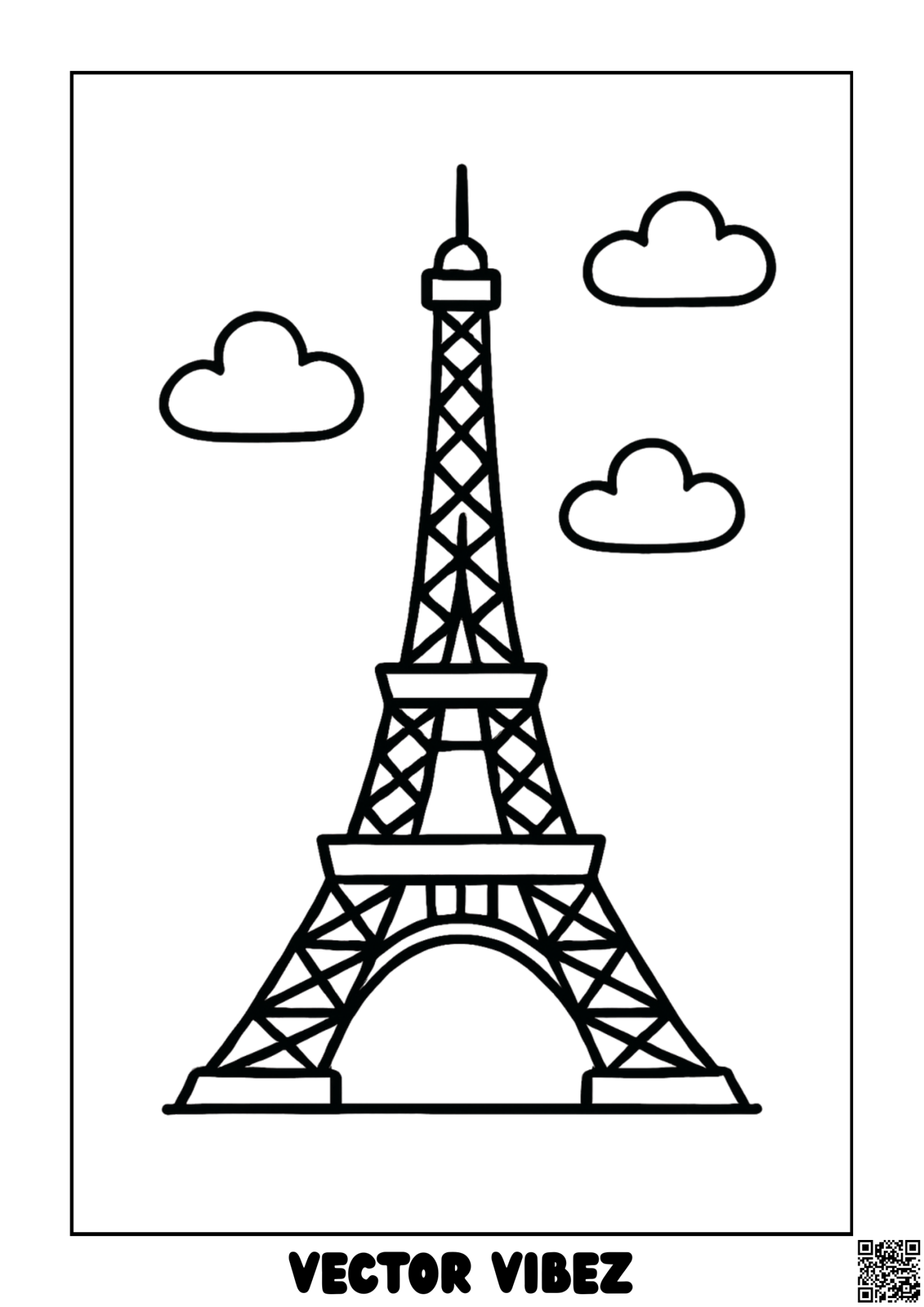 Eiffel Tower Under Starry Night coloring page, cover of the free Europe coloring book for kids