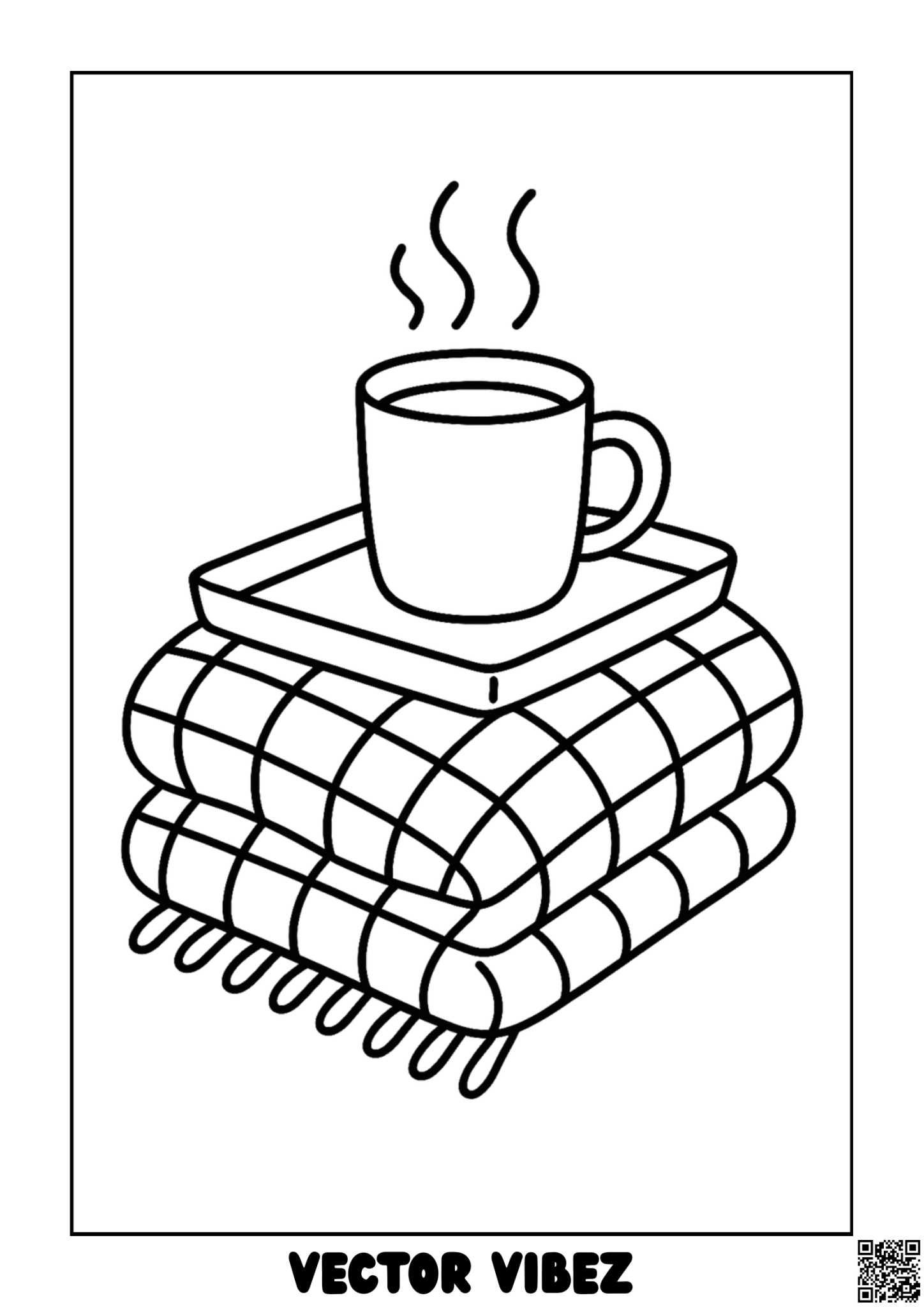 Steaming Mug of Tea on Plaid Blankets coloring page, cover of the free Fall Core coloring book for kids