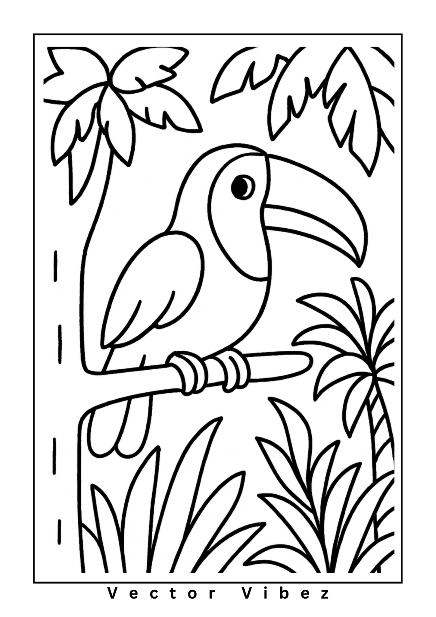Toucan With Tropical Leaves coloring page, cover of the free Jungle coloring book for kids