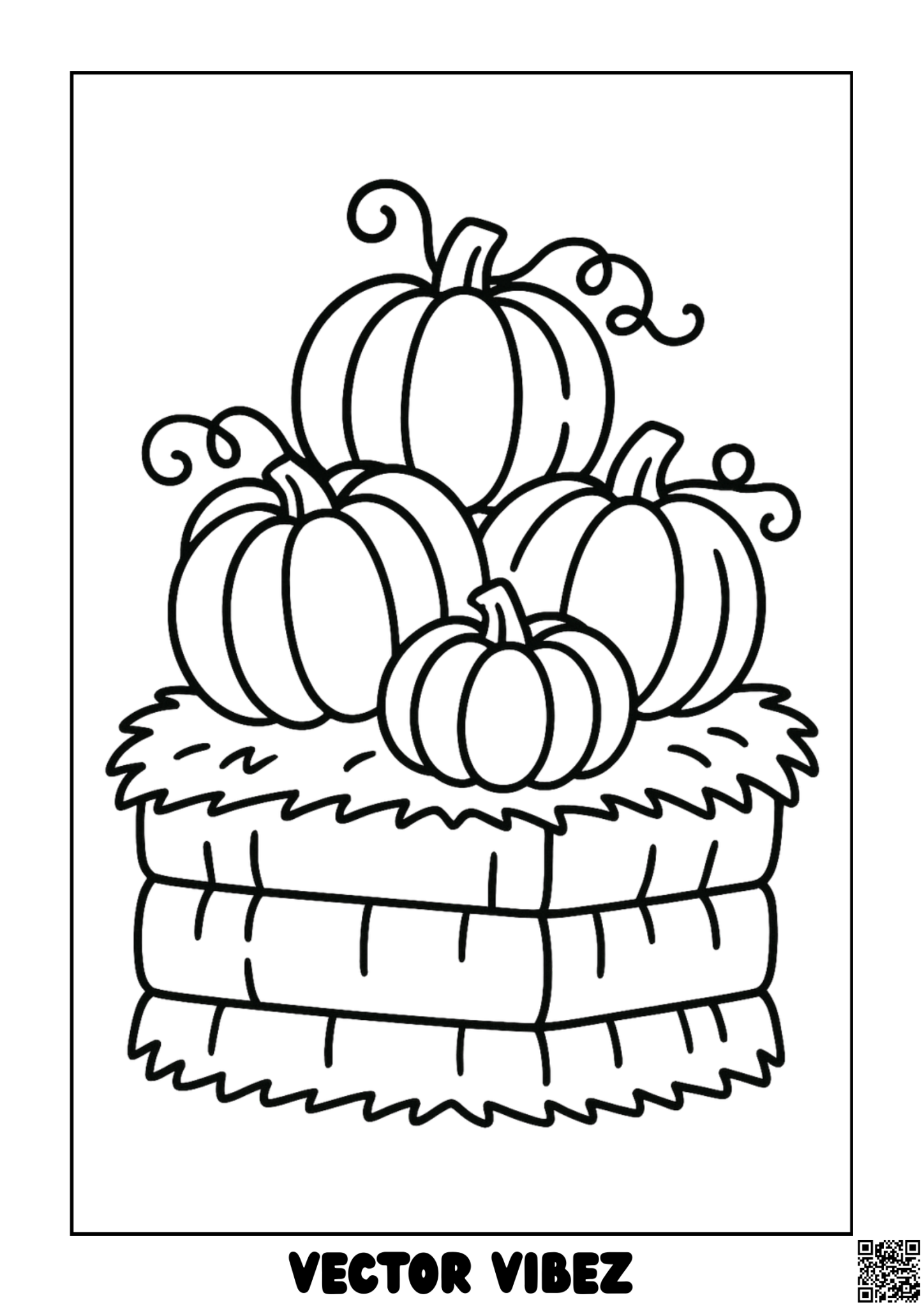 Towering Pumpkins on Haystack coloring page, cover of the free Pumpkin Patch coloring book for kids