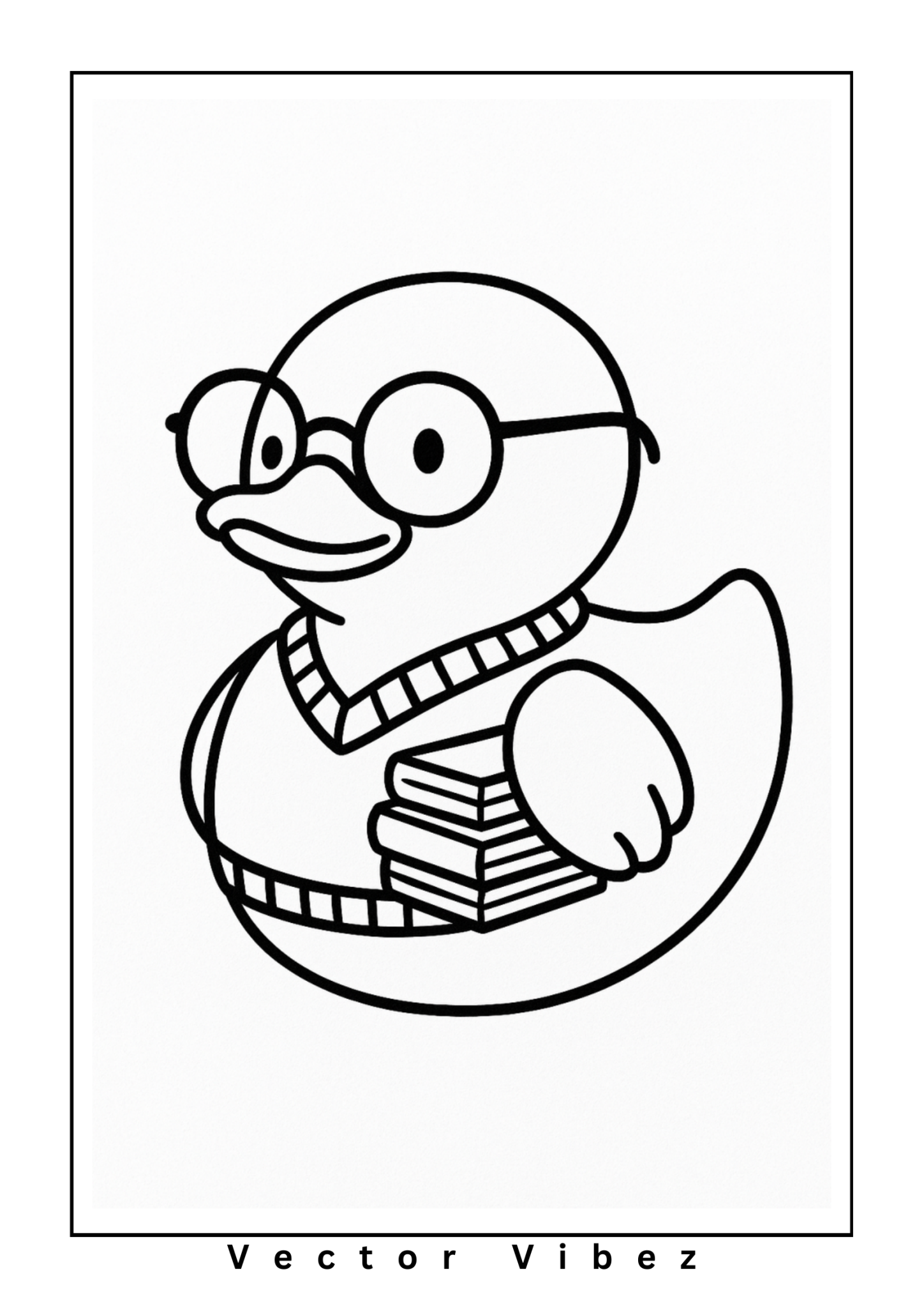 Free printable bookworm rubber duck with glasses coloring page for kids — download and print free at VectorVibez.com