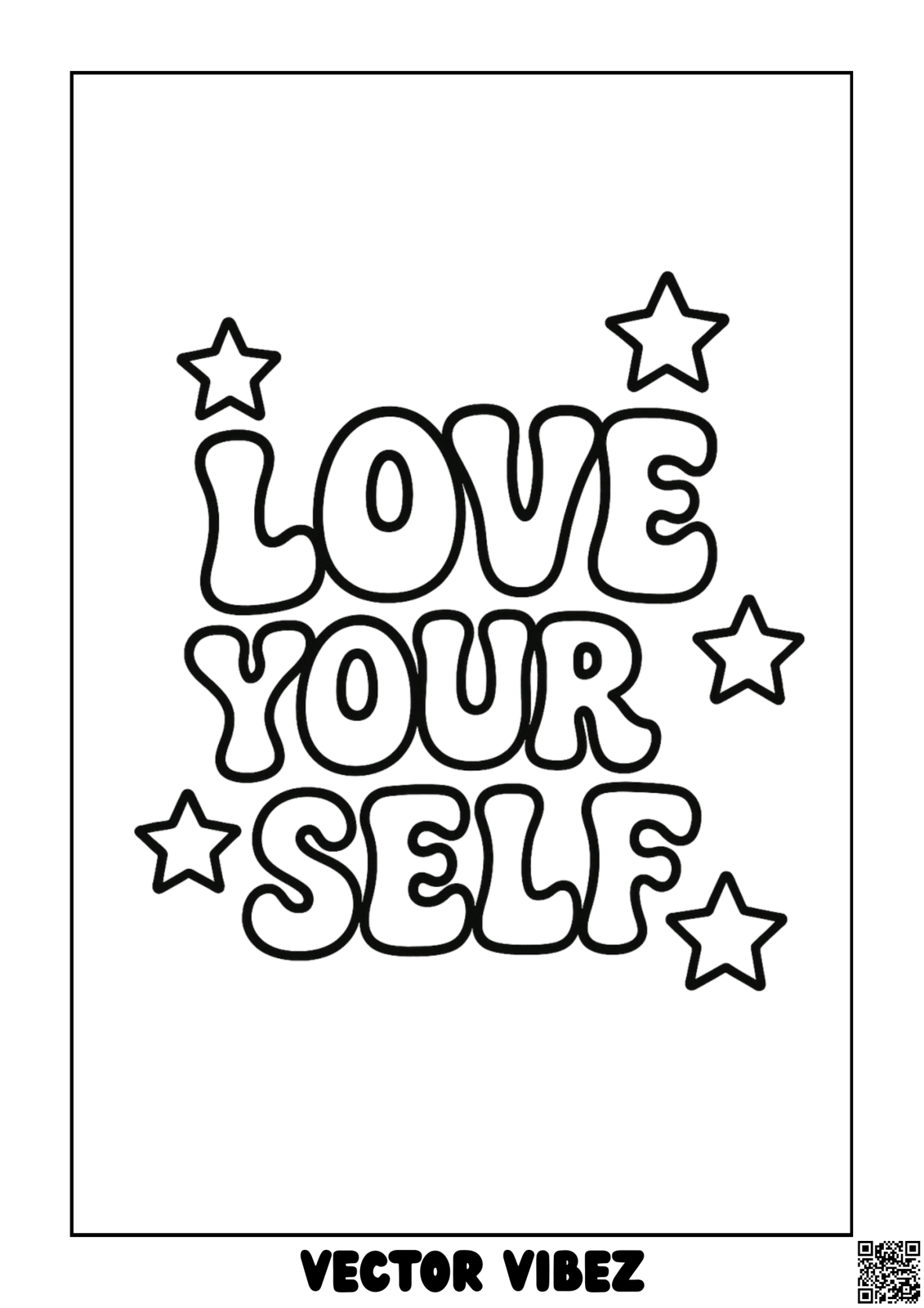 Bubble-letter quote 'Love Yourself' with sparkles