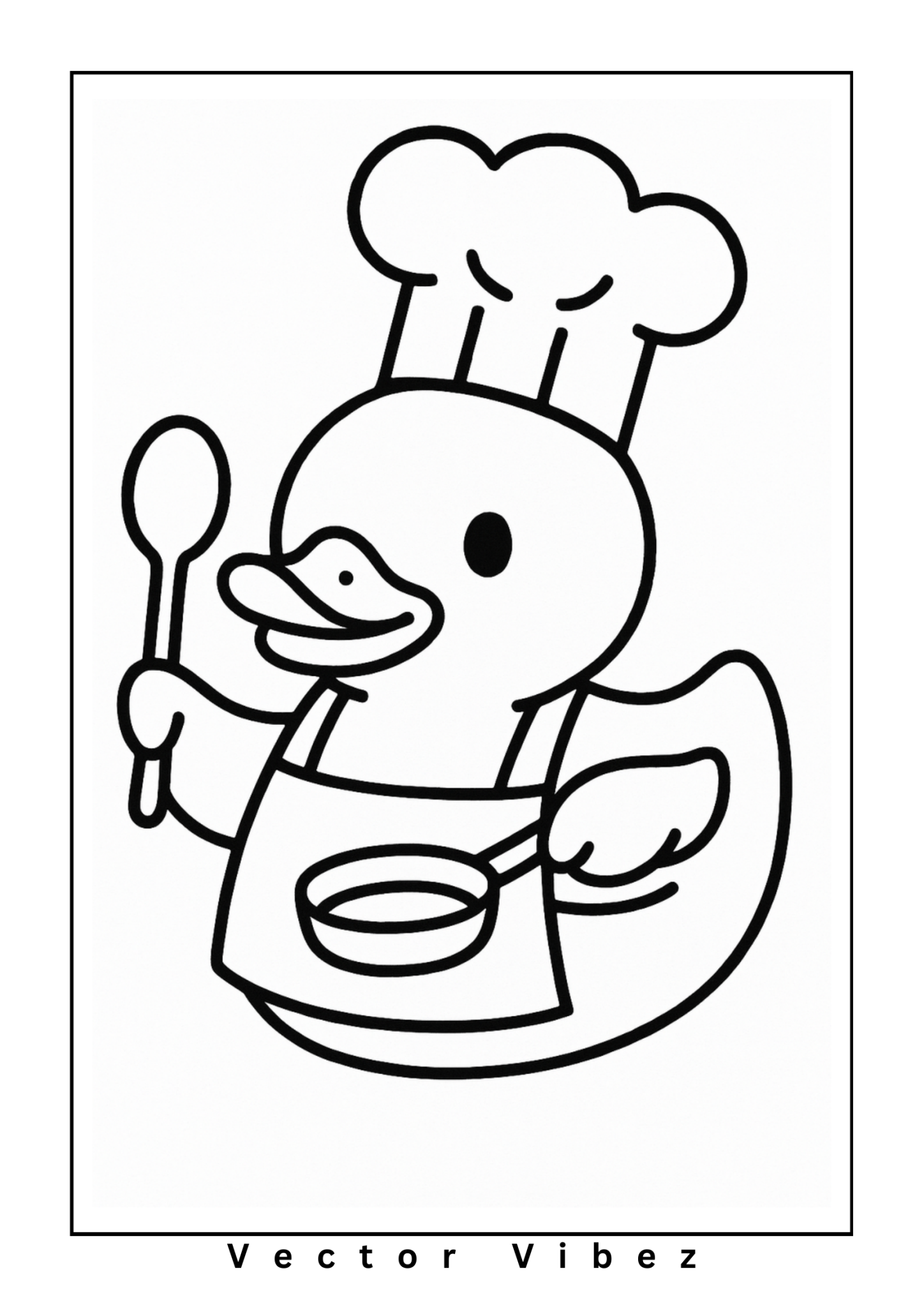 Free printable chef rubber duck stirring a pot coloring page for kids — download and print free at VectorVibez.com