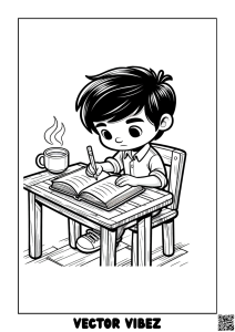 Free printable child writing adventure coloring page for kids — download and print free at VectorVibez.com