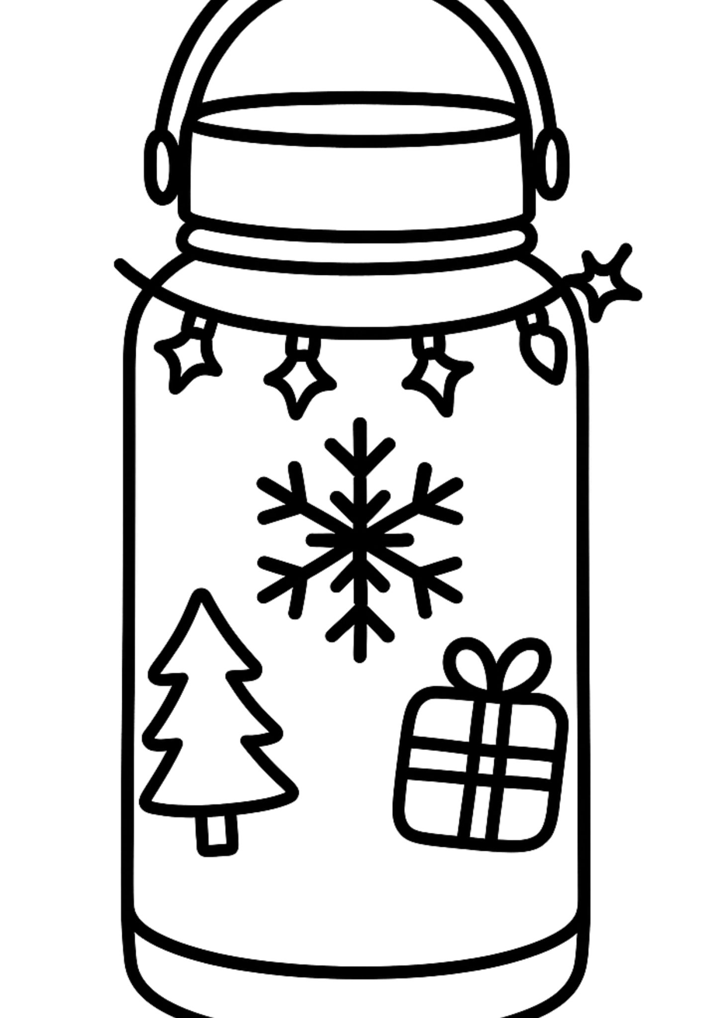 Free printable christmas lantern with pine cones and holly coloring page for kids — download and print free at VectorVibez.com