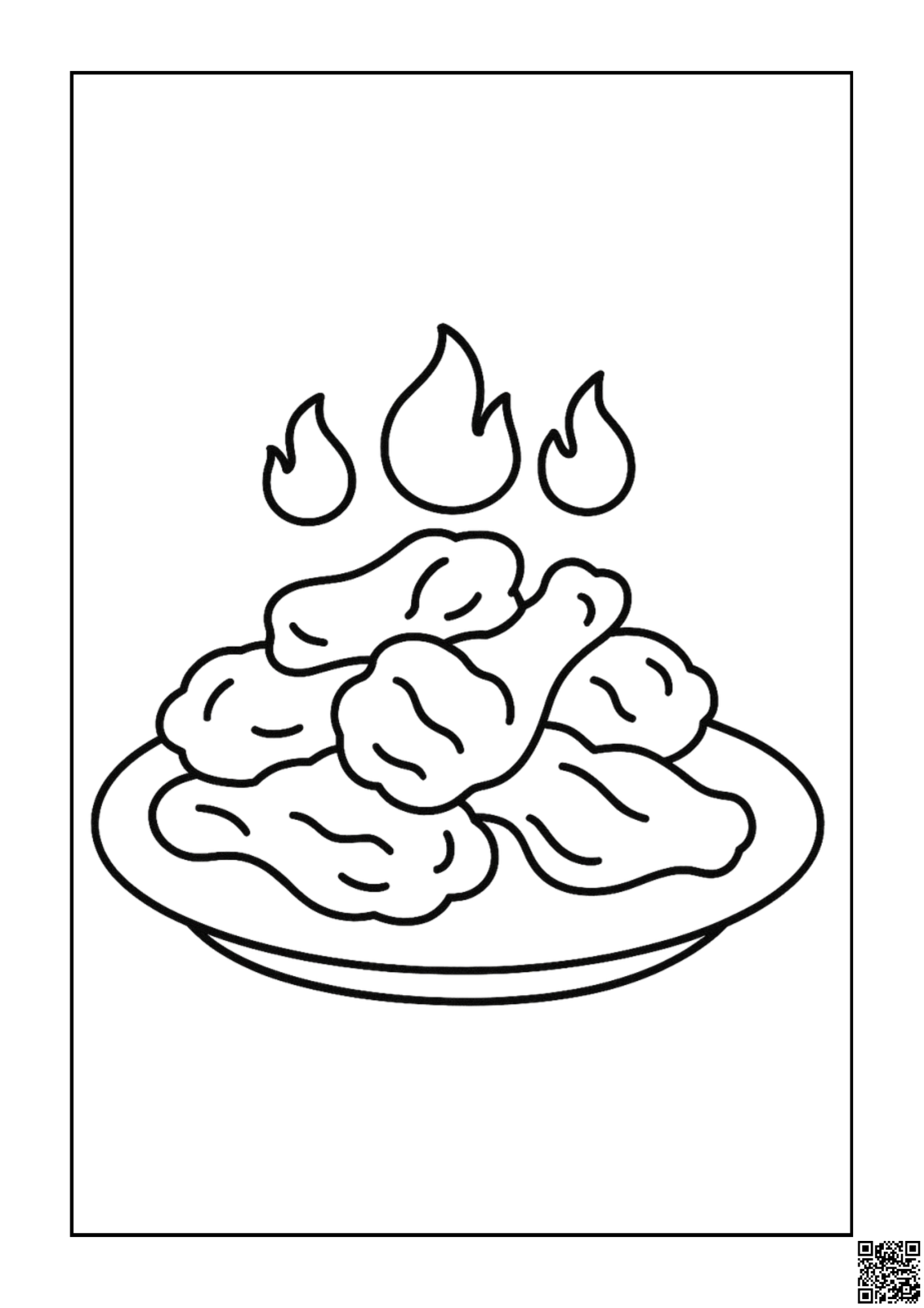 Free printable crispy fried chicken wings with dipping sauce coloring page for kids — download and print free at VectorVibez.com