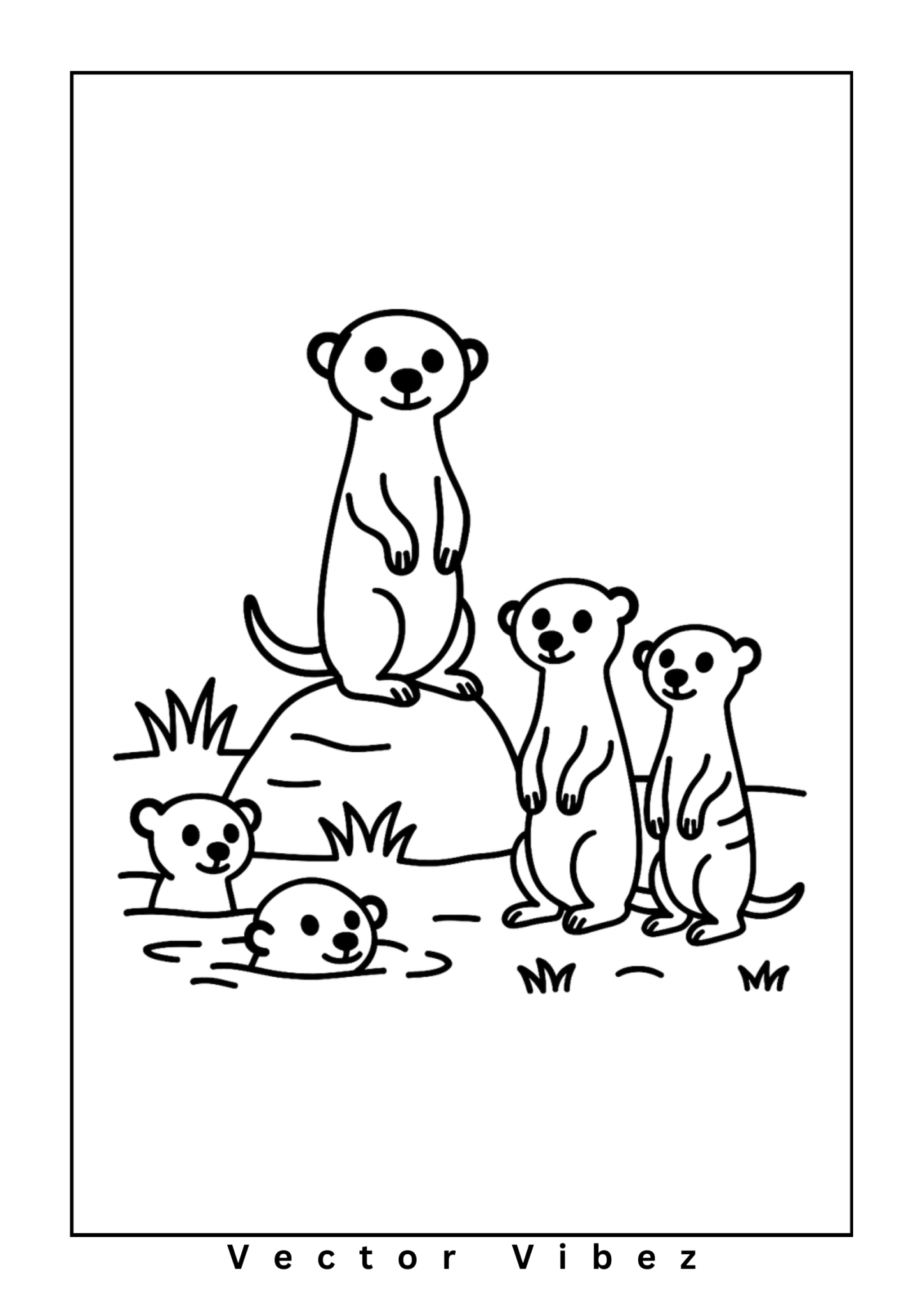 Free printable curious meerkats standing guard coloring page for kids — download and print free at VectorVibez.com