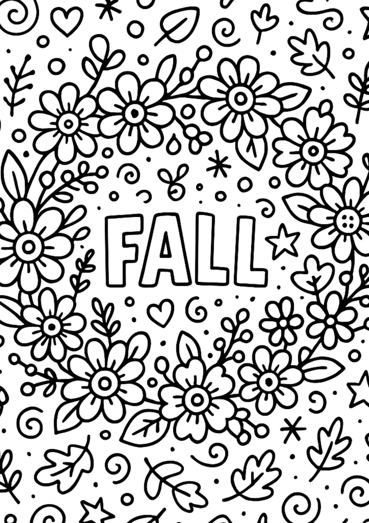 'FALL' lettering with flowers and leaves