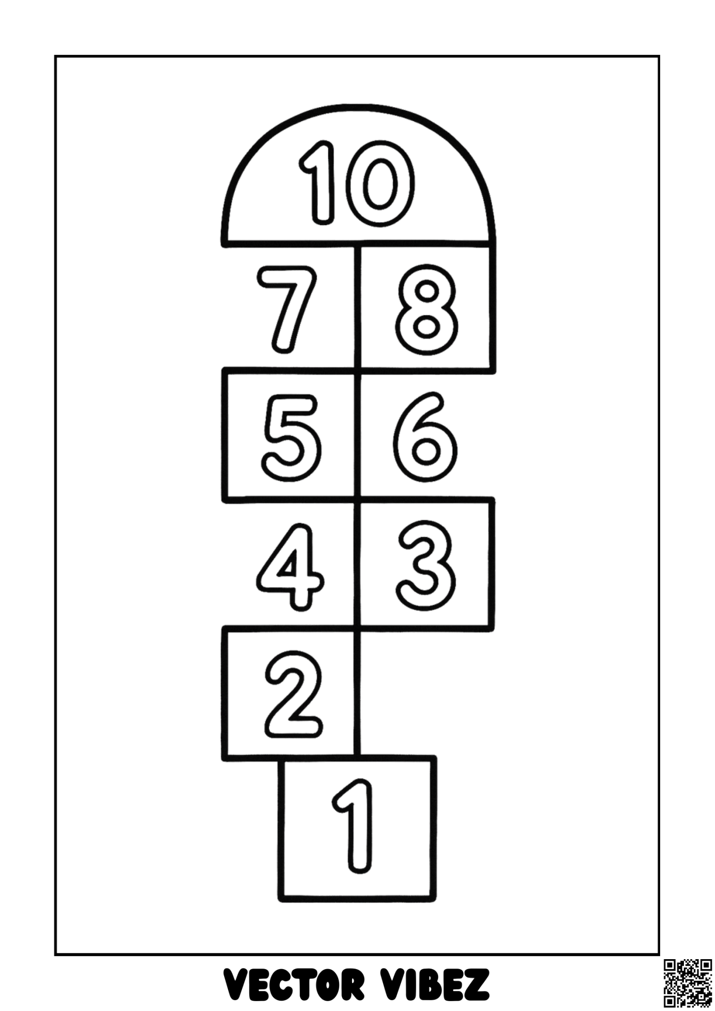 Free printable kids jumping on hopscotch coloring page for kids — download and print free at VectorVibez.com