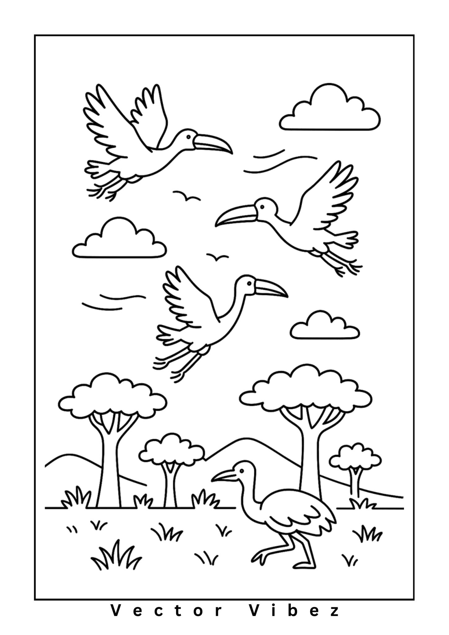 Free printable majestic eagles soaring over savannah coloring page for kids — download and print free at VectorVibez.com
