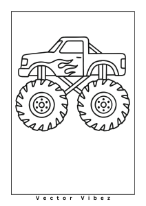 Free printable monster truck crushing giant pumpkins coloring page for kids — download and print free at VectorVibez.com